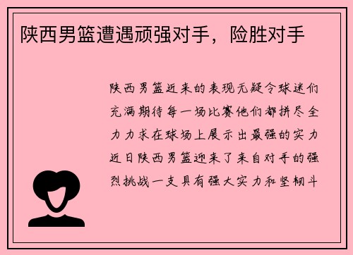 陕西男篮遭遇顽强对手，险胜对手
